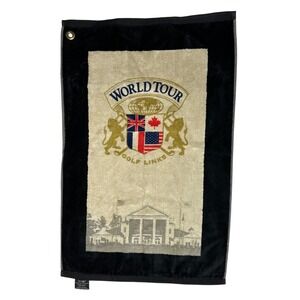Devant World Tour Golf Links Crest Golf Towel 16x24 Black Tan Cotton
